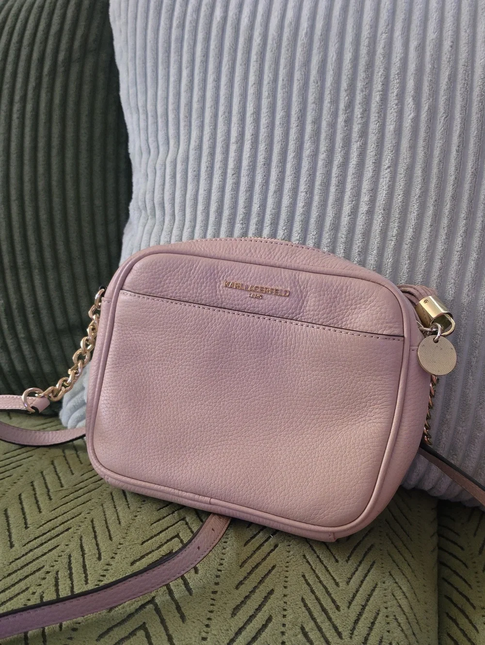 Karl Lagerfeld Paris  Dusty Pink Pebble Leather Crossbody Bag